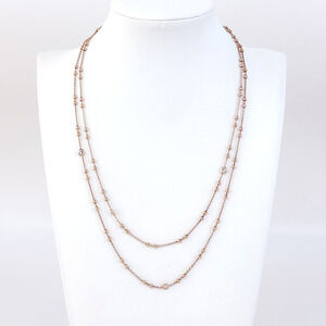 Dyadema Sterling Silver 925 Rose Gold Tone Cubic Zirconia Station Necklace 36"